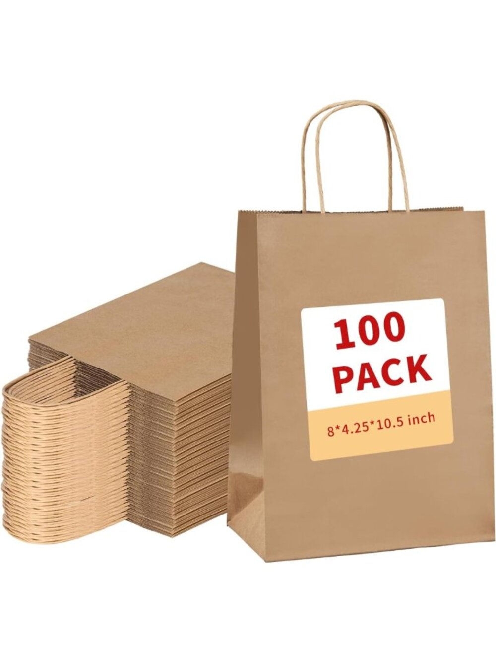 Medium Brown Gift Bags with Handles - 100 Pack, Perfect for Weddings, Parties